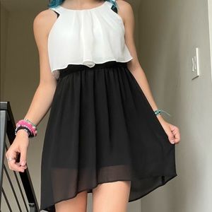 fancy black and white flowy dress